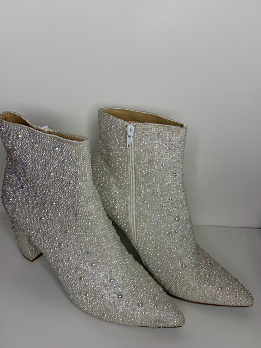 Betsey Johnson SB Cady Ivory Crystal-Embellished Ankle Boots